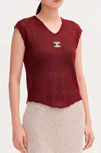 Chanel Open-Knit CC Emblem Top