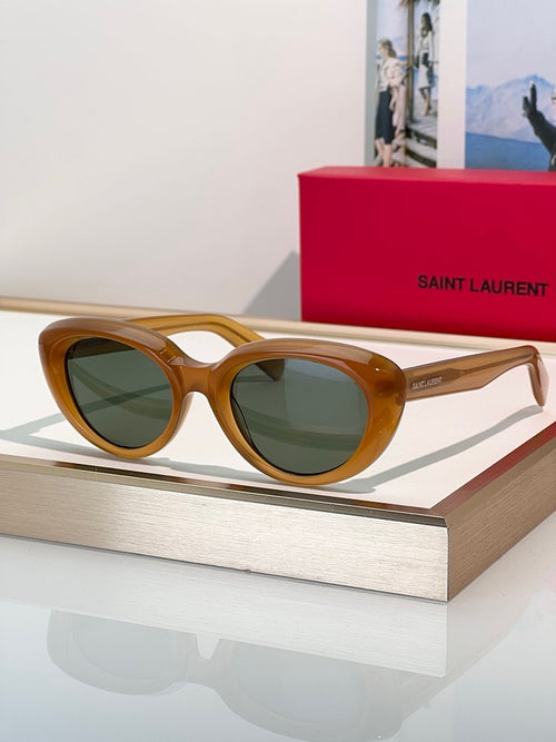 Saint Laurent Sculpted Oval Acetate Sunglasses – Honey Amber Edition