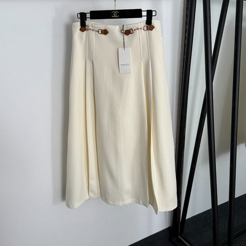 Gucci Luxwind Belt Detail Midi Skirt in Cream