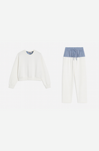 Miu Miu White Lounge Set with Blue Check Waistband