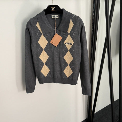 Miu Miu Argyle Knit Polo Sweater