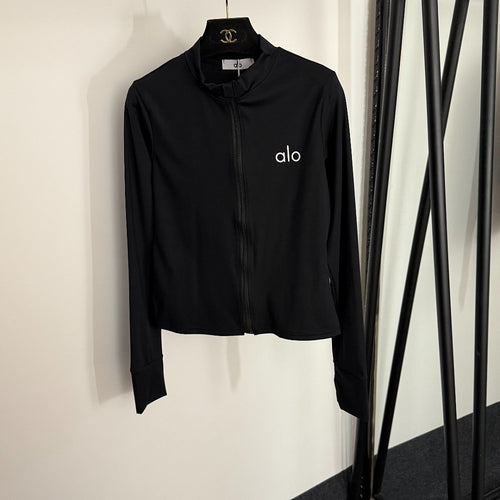 Alo Luxe Black Activewear Trio Set (Bra, Jacket & Leggings)