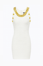 Balmain Sequin-Embellished Logo Mini Dress (White, S–L)
