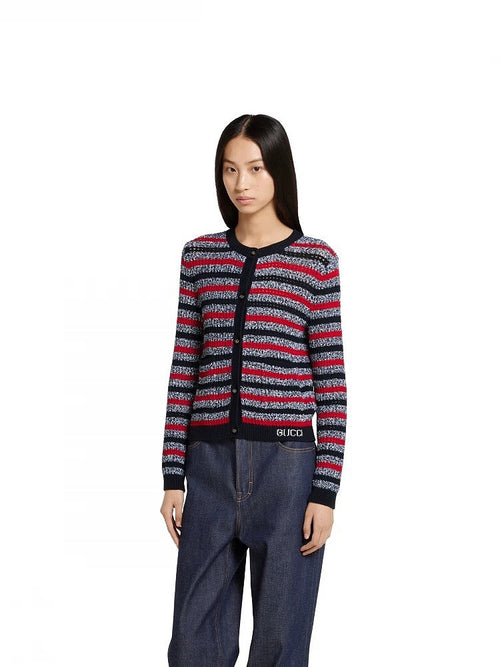 Gucci Striped Metallic Knit Cardigan