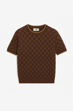 Gucci Jacquard Short-Sleeved Knit Top – Brown