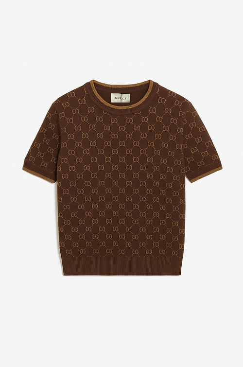 Gucci Jacquard Short-Sleeved Knit Top – Brown