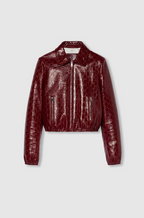 Gucci GG Embossed Leather Bomber Jacket – Burgundy