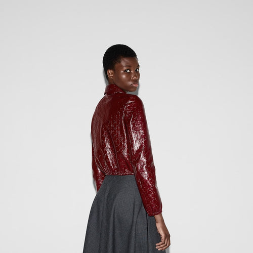 Gucci GG Embossed Leather Bomber Jacket – Burgundy