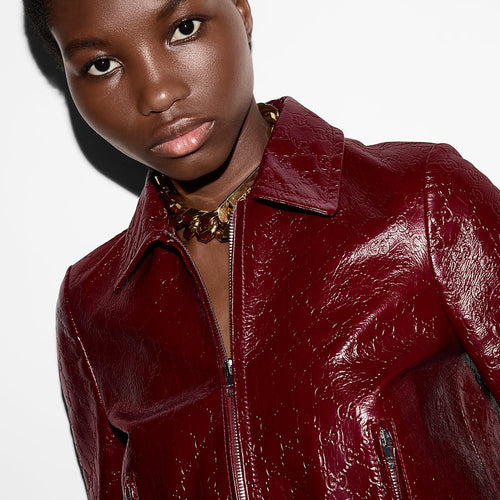 Gucci GG Embossed Leather Bomber Jacket – Burgundy