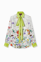 Gucci Flora Neon Trim Silk Blouse