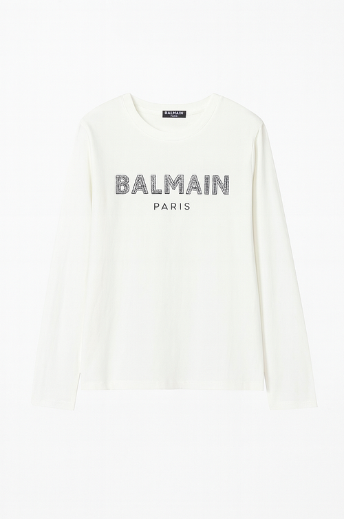 Balmain Paris Crystal Logo Long-Sleeve Tee