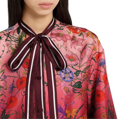 Gucci Silk Floral Pajama Set with Bow-Tie Blouse