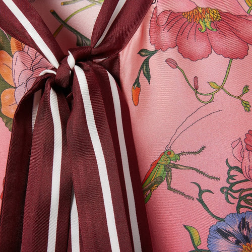 Gucci Silk Floral Pajama Set with Bow-Tie Blouse