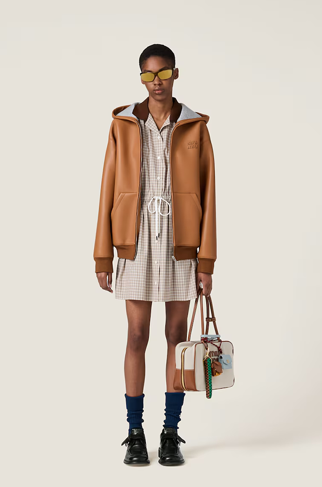 Miu Miu Faux Leather Zip-Up Hoodie – LUXE LIVING FASHIONS Miu Miu Faux Leather Zip-Up Hoodie – LUXE LIVING FASHIONS