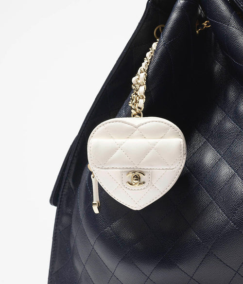 Chanel Quilted Mini Heart Bag Charm in White