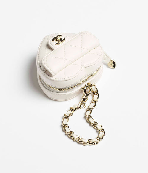 Chanel Quilted Mini Heart Bag Charm in White