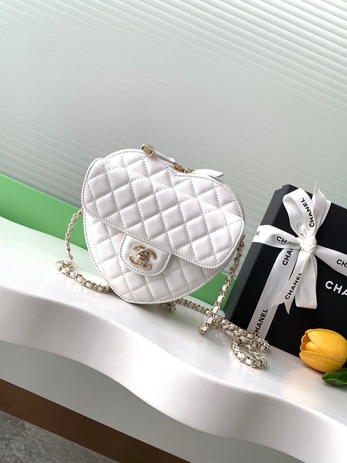 Chanel Quilted Mini Heart Bag Charm in White