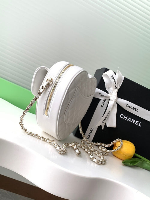 Chanel Quilted Mini Heart Bag Charm in White