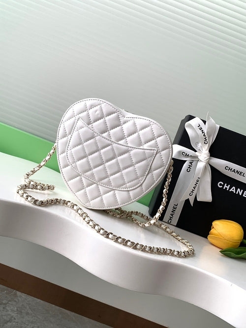 Chanel Quilted Mini Heart Bag Charm in White