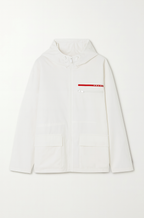 Prada White Technical Hooded Jacket with Logo Stripe
