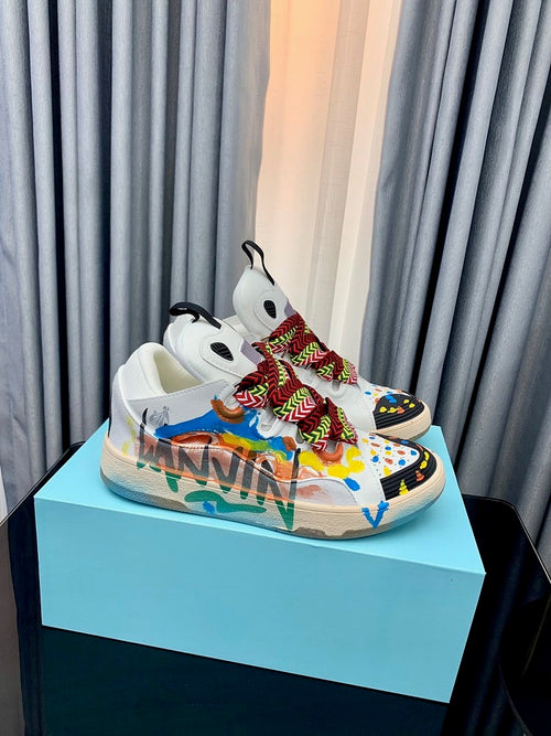 Leather Curb Spray-Painted Sneakers