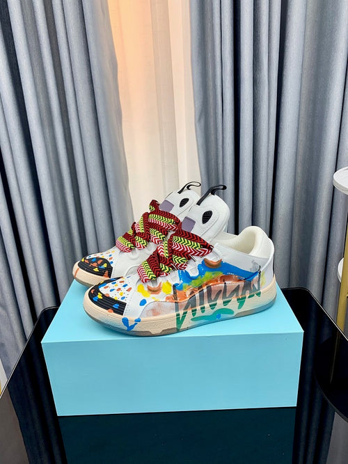 Leather Curb Spray-Painted Sneakers