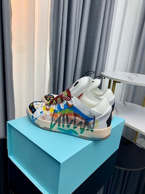 Leather Curb Spray-Painted Sneakers