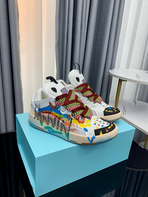 Leather Curb Spray-Painted Sneakers