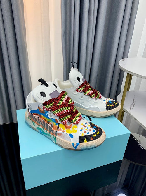 Leather Curb Spray-Painted Sneakers