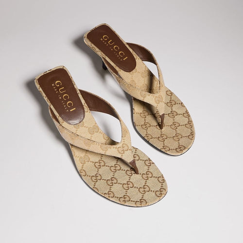 Gucci Monogram Thong Heel Sandals