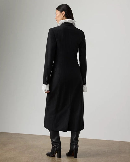 Pinstripe Power Double-Breasted Longline Blazer Coat