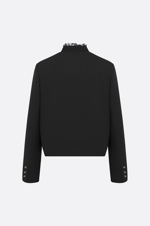 Dior Noir Cropped Jacket with Lace-Trim Mandarin Collar