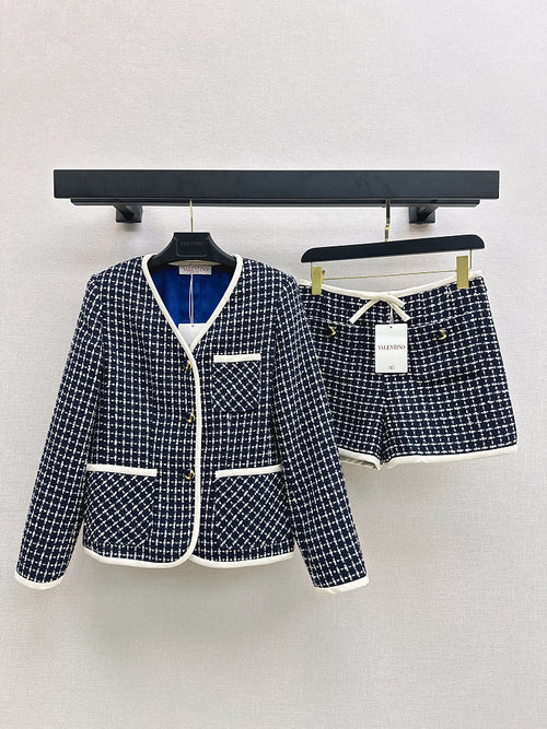 Valentino Navy & Cream Tweed Jacket and Shorts Set