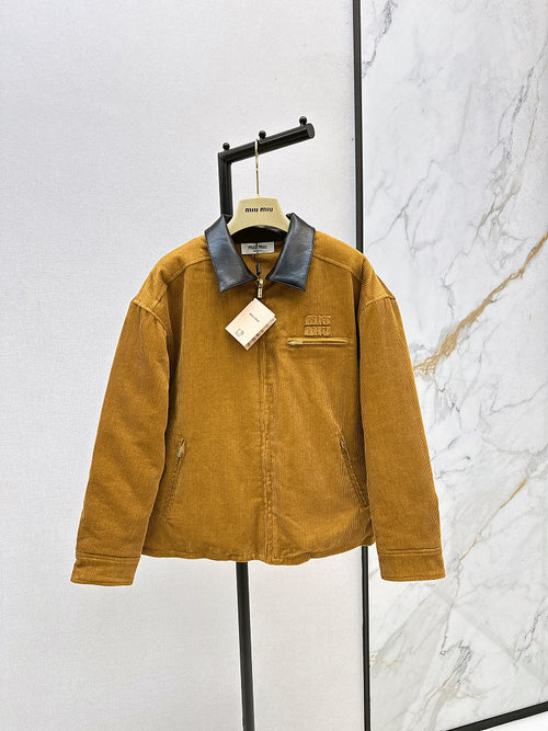 Miu Miu Tobacco Corduroy Jacket with Leather Collar