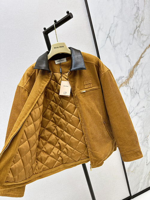 Miu Miu Tobacco Corduroy Jacket with Leather Collar