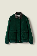 Miu Miu Emerald Corduroy Bomber Jacket with Leather Collar