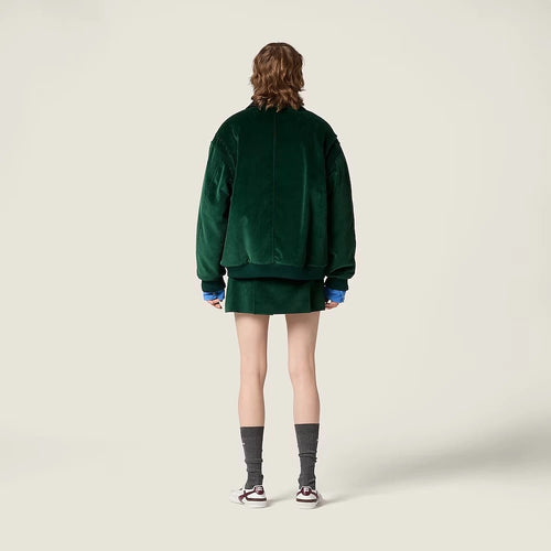 Miu Miu Emerald Corduroy Bomber Jacket with Leather Collar