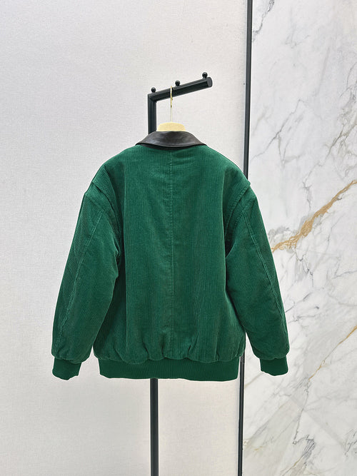 Miu Miu Emerald Corduroy Bomber Jacket with Leather Collar