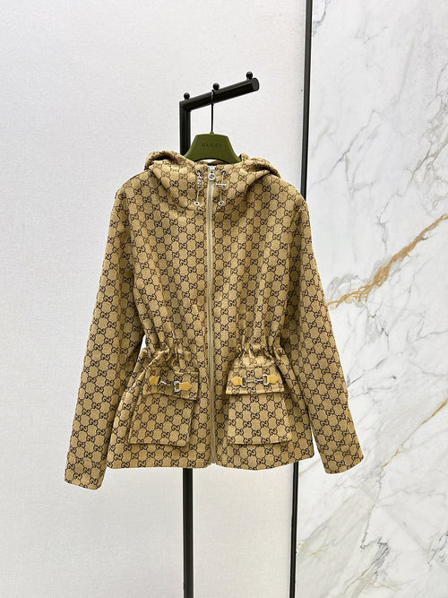 Gucci Monogram Heritage Belted Hooded Jacket