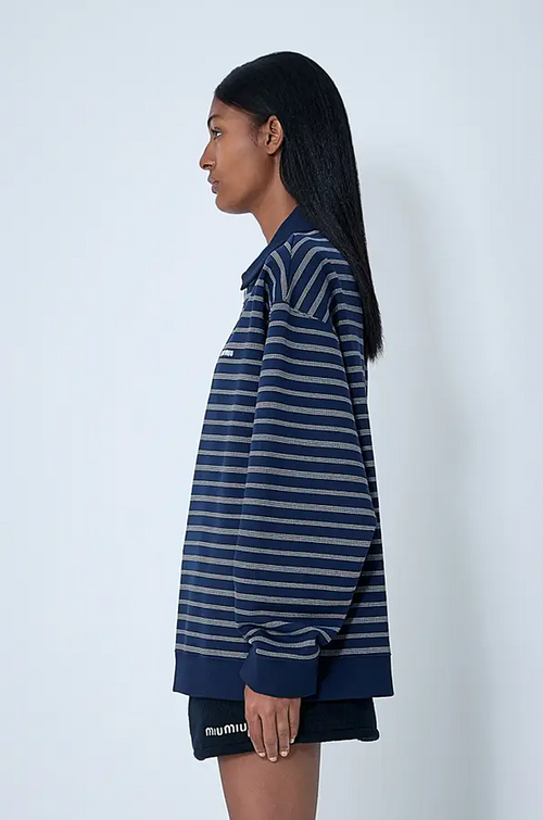 Miu Miu Striped Half-Zip Polo Sweatshirt – Navy Edition