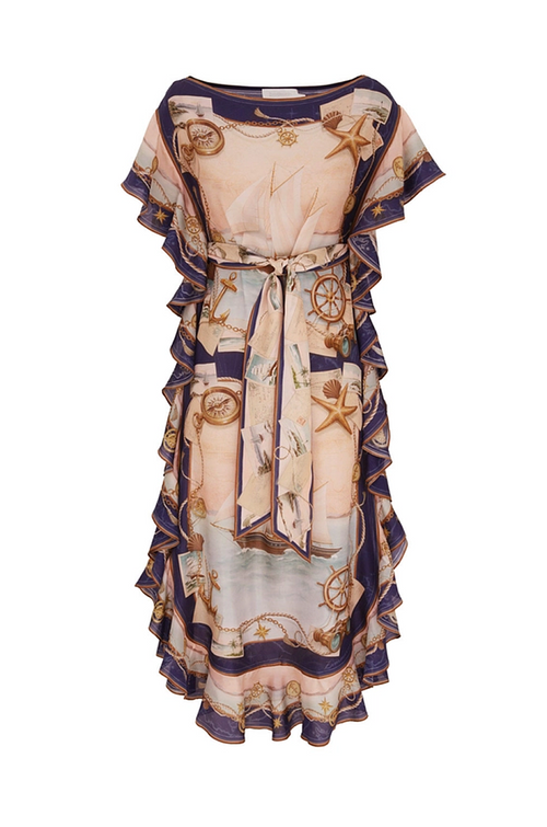 Nautical Reverie Silk Ruffle Dress