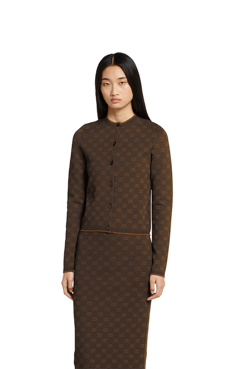 Gucci Marrone Sportivo Zip Cardigan – Chestnut Heritage Knit