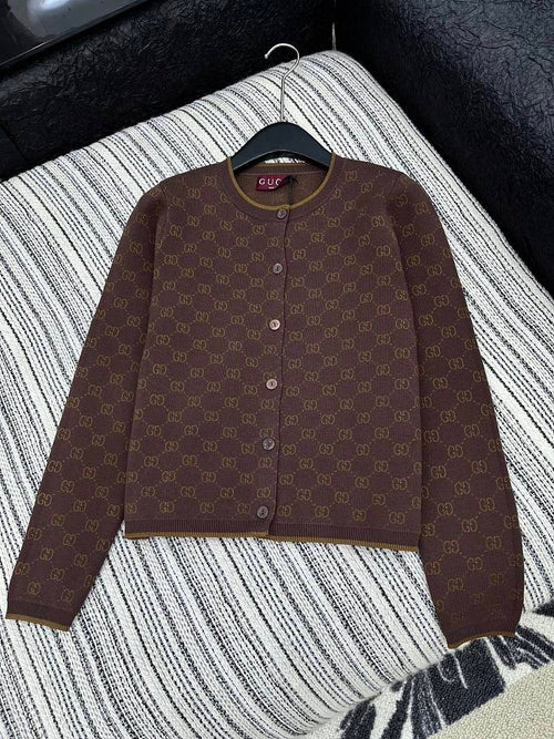 Gucci Marrone Sportivo Zip Cardigan – Chestnut Heritage Knit