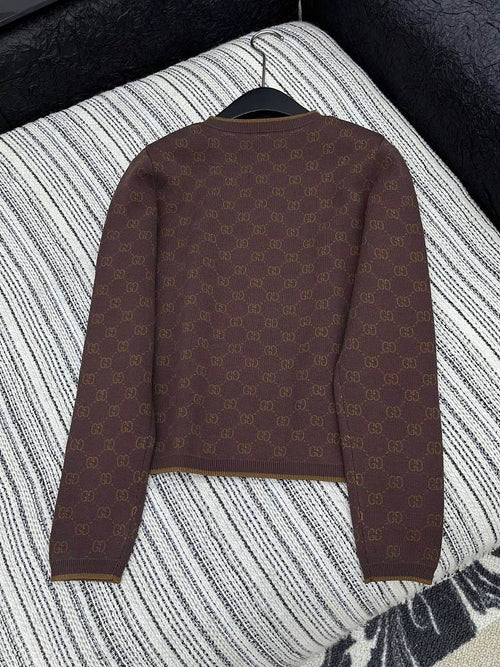 Gucci Marrone Sportivo Zip Cardigan – Chestnut Heritage Knit