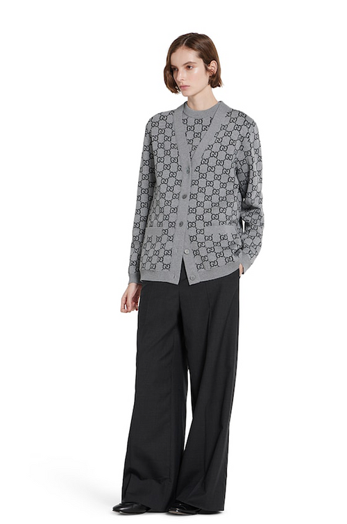 Gucci Monogram Intarsia Knit Cardigan – Grey