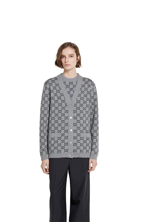 Gucci Monogram Intarsia Knit Cardigan – Grey