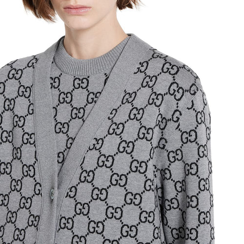 Gucci Monogram Intarsia Knit Cardigan – Grey