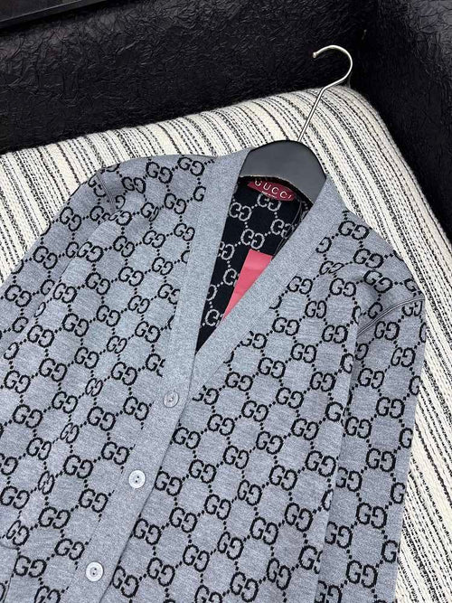 Gucci Monogram Intarsia Knit Cardigan – Grey