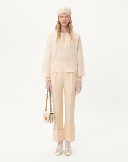 Valentino “Perla Luce” Embellished Collar Knit Top