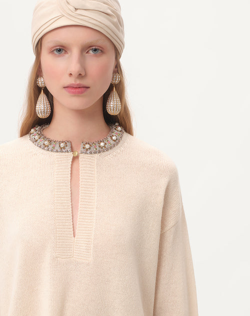 Valentino “Perla Luce” Embellished Collar Knit Top